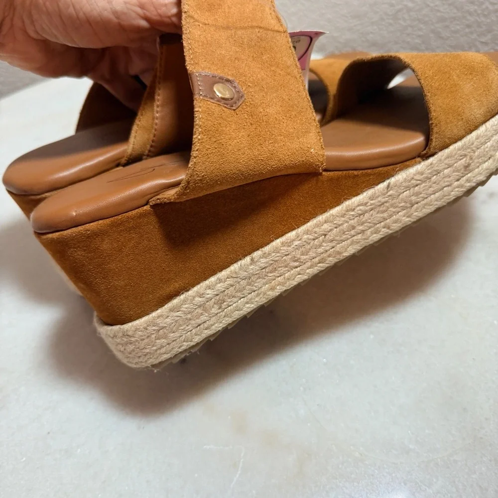 Joie Tan Genuine Suede Espadrille Wedge Sandals Platform Slide Mules‎ Size 9